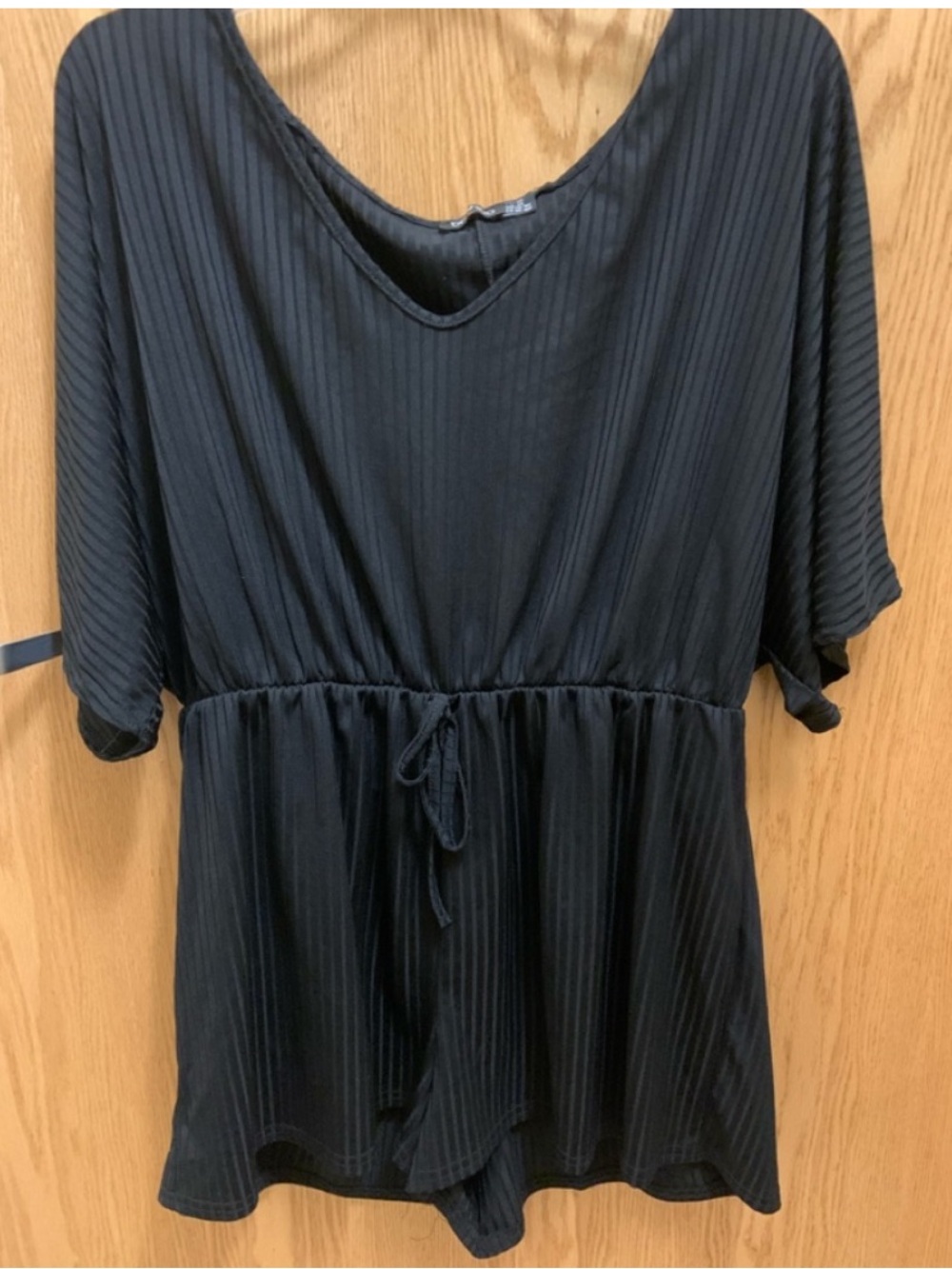 Boohoo Black Ribbed Drawstring Romper